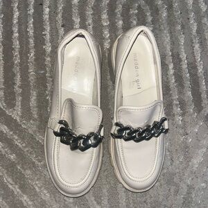 Madden Girl Women's White Loafers with Chain Accent